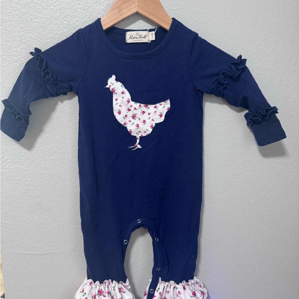 NWT Navy Blue Chicken Print Kids One Piece